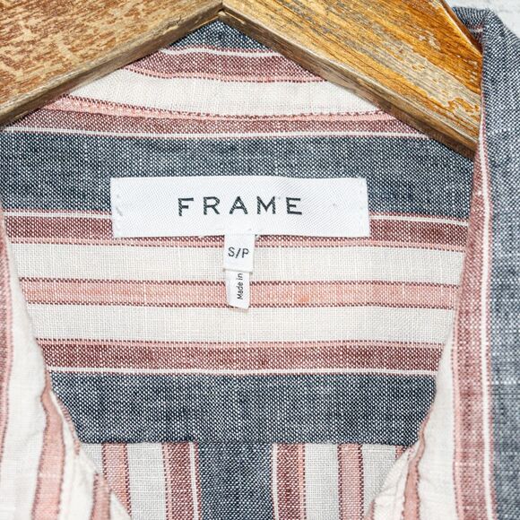 FRAME Natural White Multi Stripe Linen Bib Shirt Blouse Women's Small - Picture 2 of 9